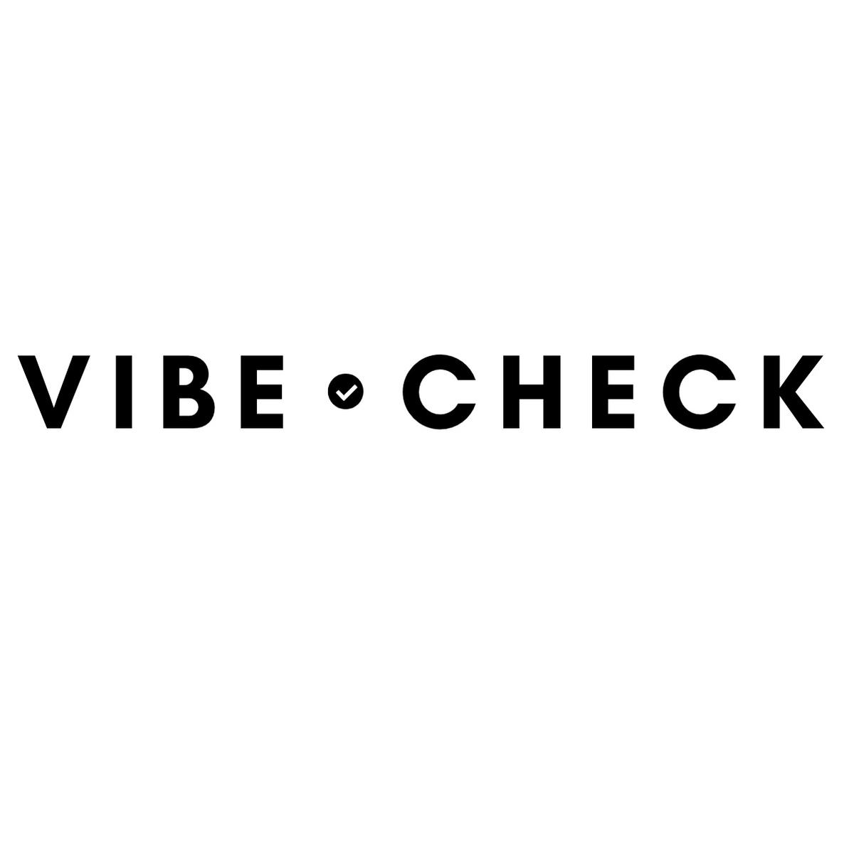 A logo reading Vibe Check with a black checkmark